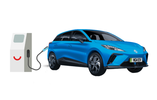 Illustration of an electric car charging, representing lower running costs and cheaper home charging.
